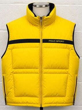 Vintage Polo Sport Ralph Lauren Reversible Down Vest XXL Yellow Black